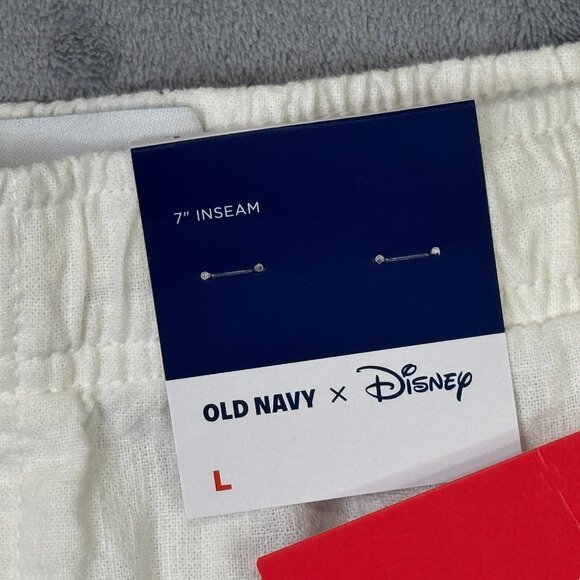 Old Navy x Disney Shorts Mens Large Beige White Pull On Linen Blend Mickey Mouse - Picture 13 of 14